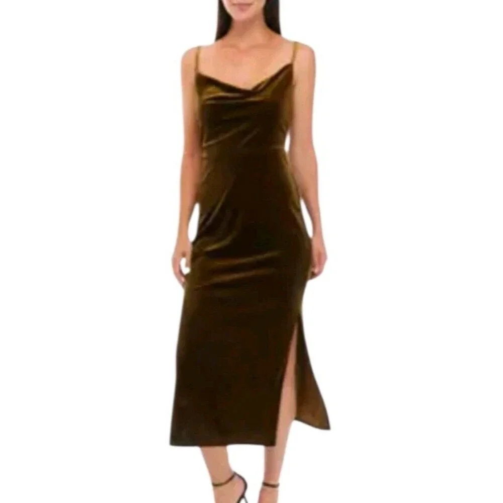 Just Taylor Midi Dress Womens Size 10 Dark Romantic Olive Velvet Whimsigoth Glam
